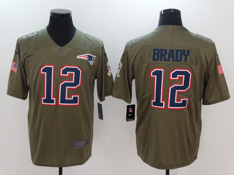 Men New England Patriots #12 Brady Nike Olive Salute To Service Limited NFL Jerseys